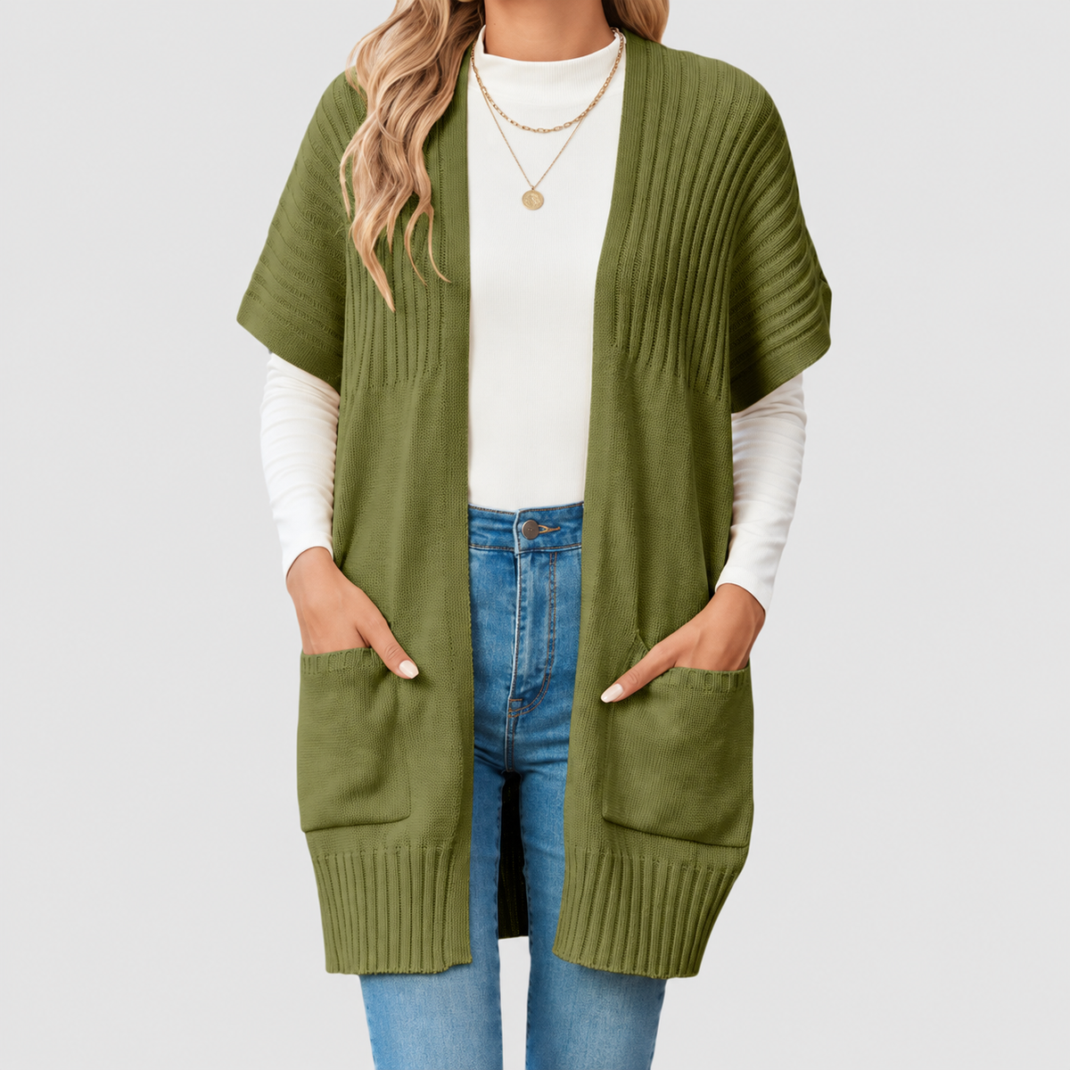 Beatrix | Women’s Lightweight Open-Front Knit Cardigan — Army Green