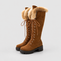 Belinda | Women’s Plush-Trimmed Lace-Up Knee-High Winter Boots — Camel