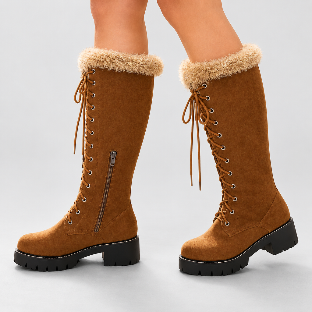 Belinda | Women’s Plush-Trimmed Lace-Up Knee-High Winter Boots — product detail 2