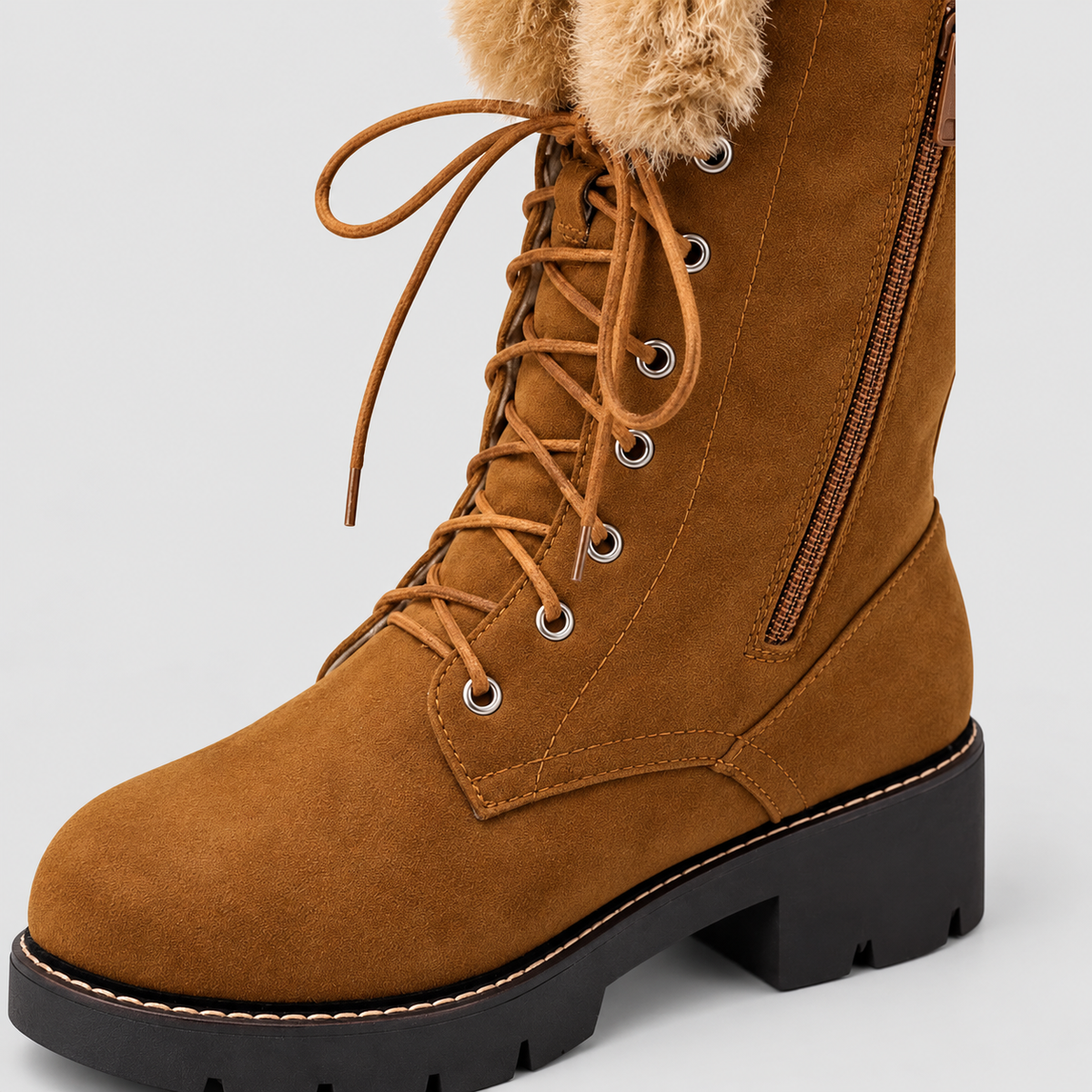 Belinda | Women’s Plush-Trimmed Lace-Up Knee-High Winter Boots — product detail 3