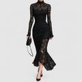 Belladonna | Women’s High-Neck Lace Fishtail Maxi Dress — Black