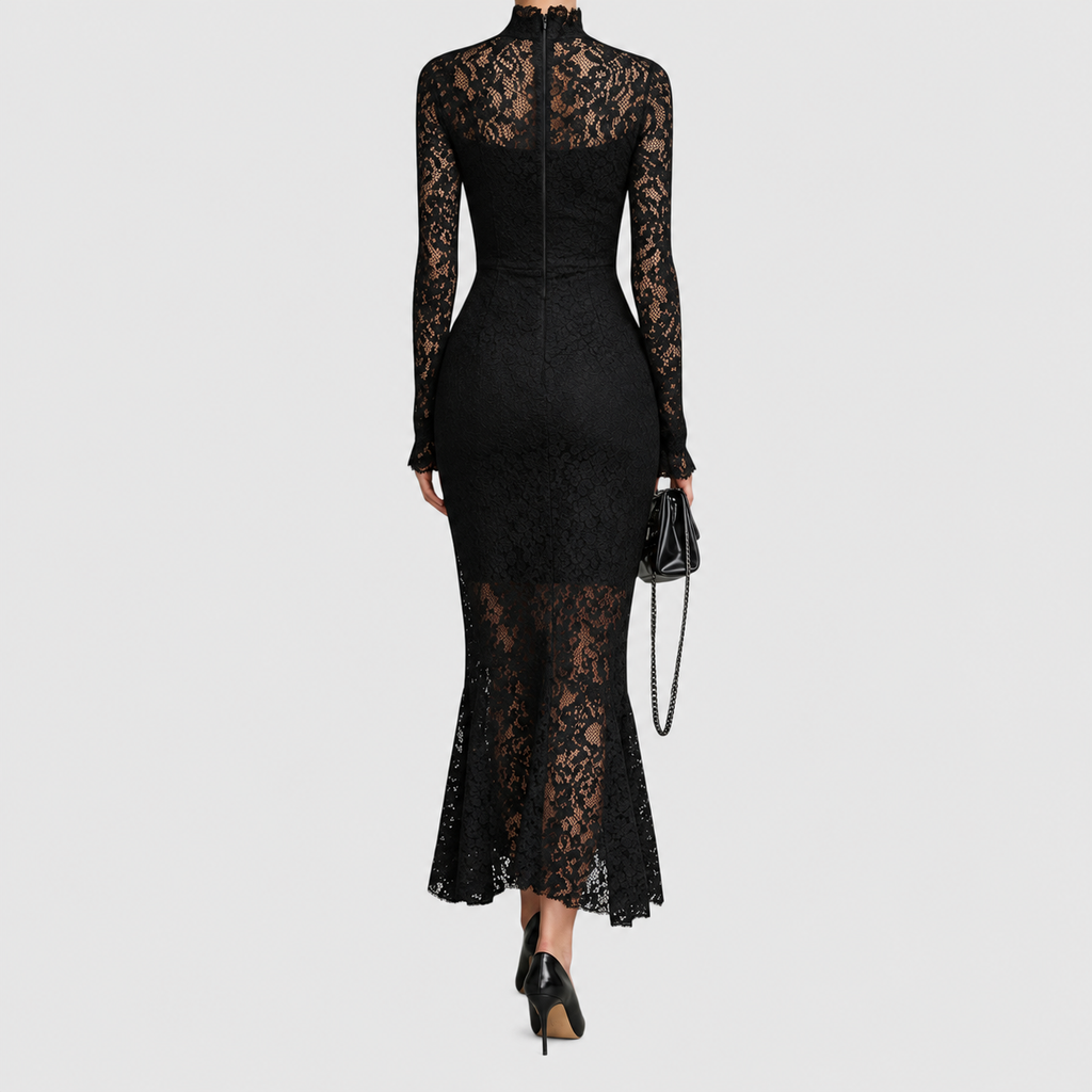Belladonna | Women’s High-Neck Lace Fishtail Maxi Dress — product detail 2