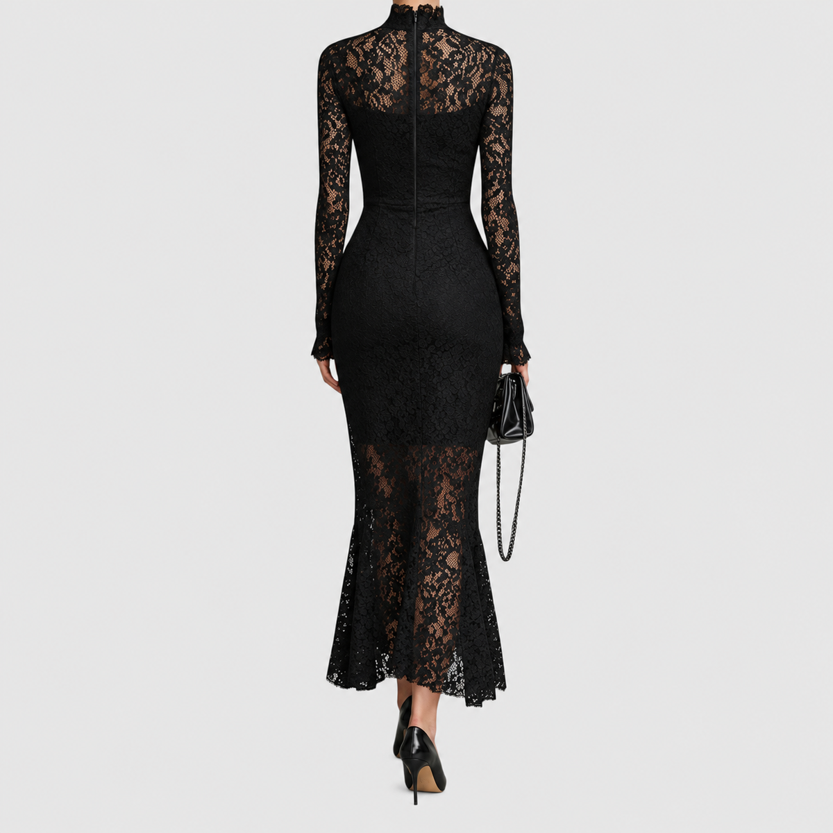 Belladonna | Women’s High-Neck Lace Fishtail Maxi Dress — product detail 2