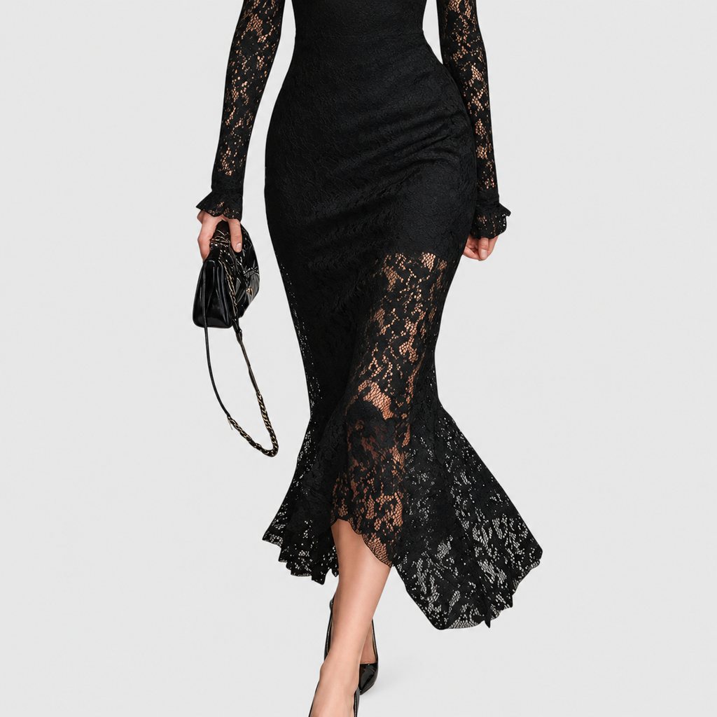 Belladonna | Women’s High-Neck Lace Fishtail Maxi Dress — product detail 4