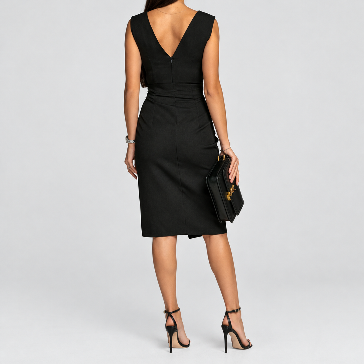 Belphoebe | Women’s Wrap V-Neck Ruched Midi Dress — product detail 5