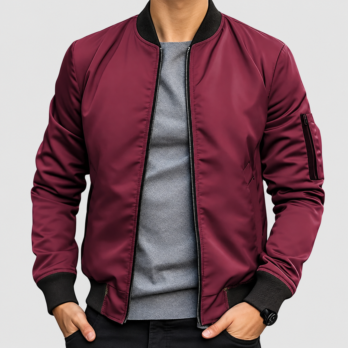 Benedict | Men’s Zip-Front Bomber Jacket — Pink