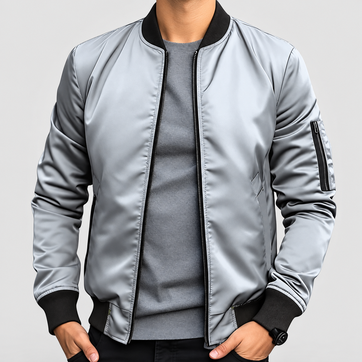 Benedict | Men’s Zip-Front Bomber Jacket — White