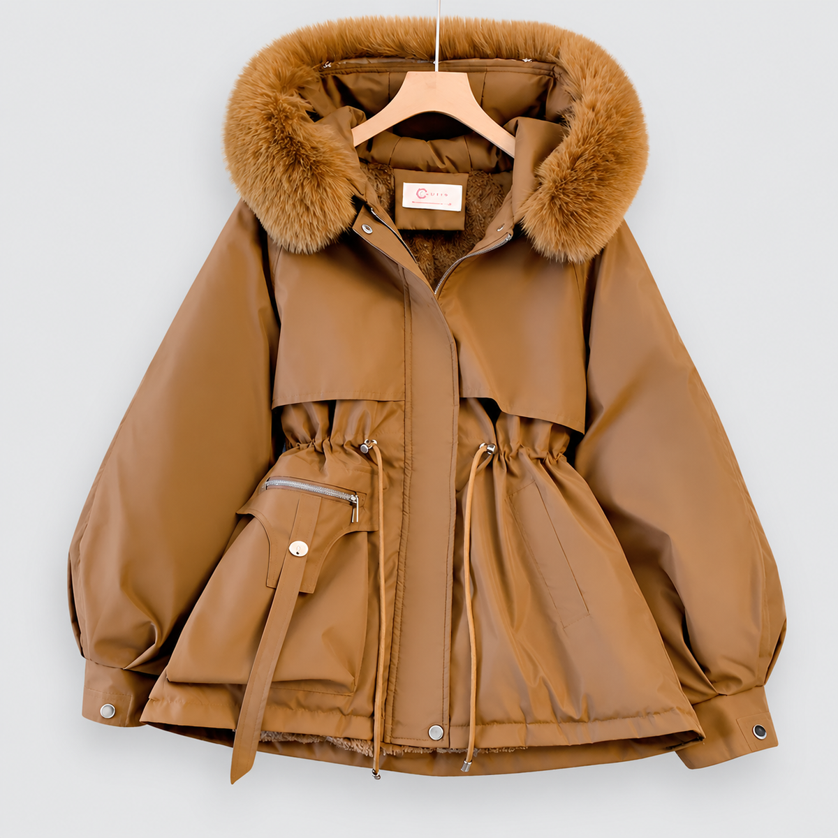 Bernadette | Women’s Long-Sleeve Hooded Winter Coat — Coffee