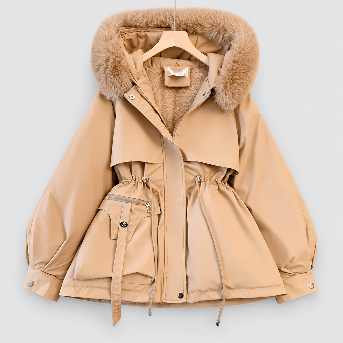 Bernadette | Women’s Long-Sleeve Hooded Winter Coat — Khaki