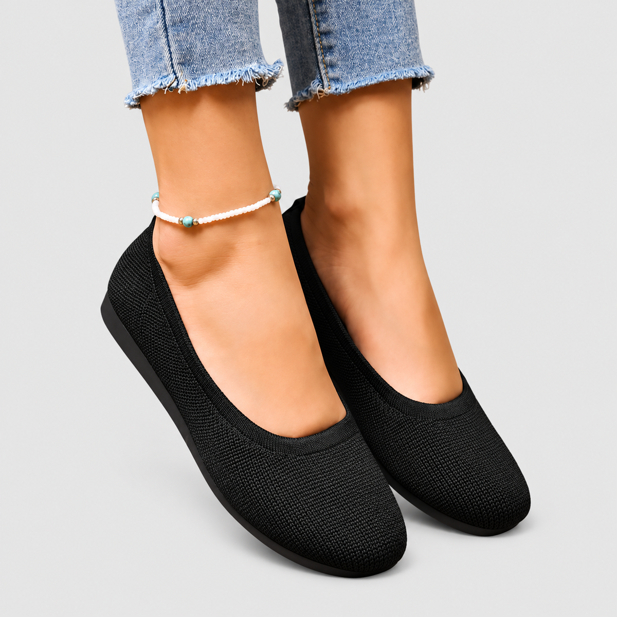 Bettina | Women’s Round-Toe Knit Ballet Flats — Black