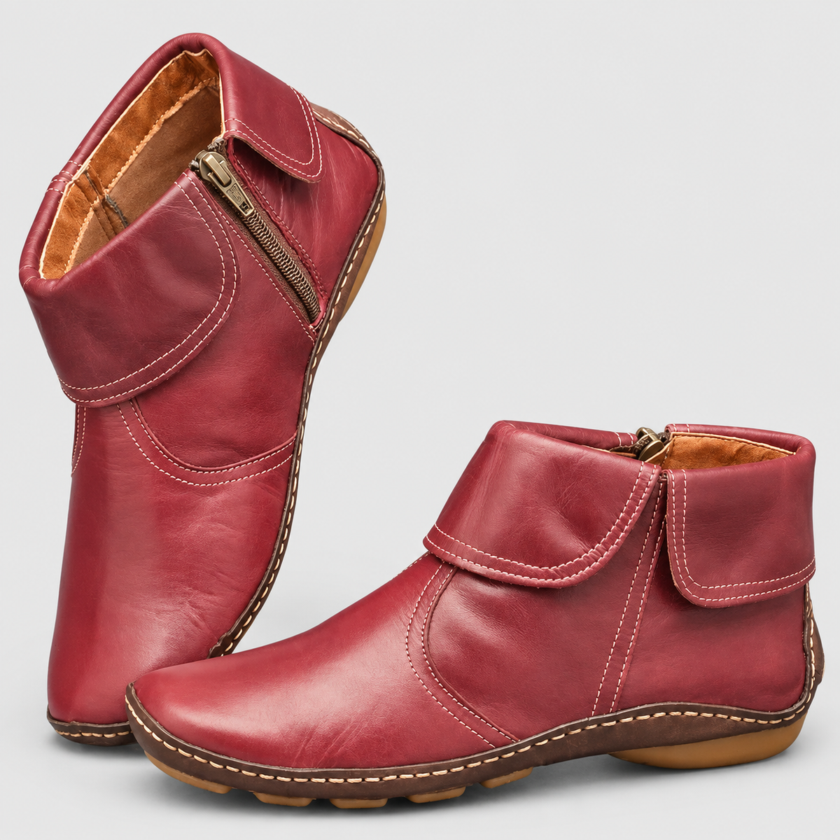 Blair | Women’s Flat Ankle Boots with Side Zip — Red