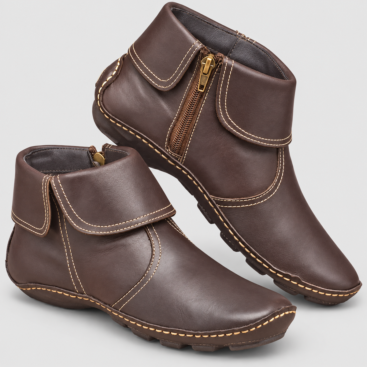 Blair | Women’s Flat Ankle Boots with Side Zip — Brown