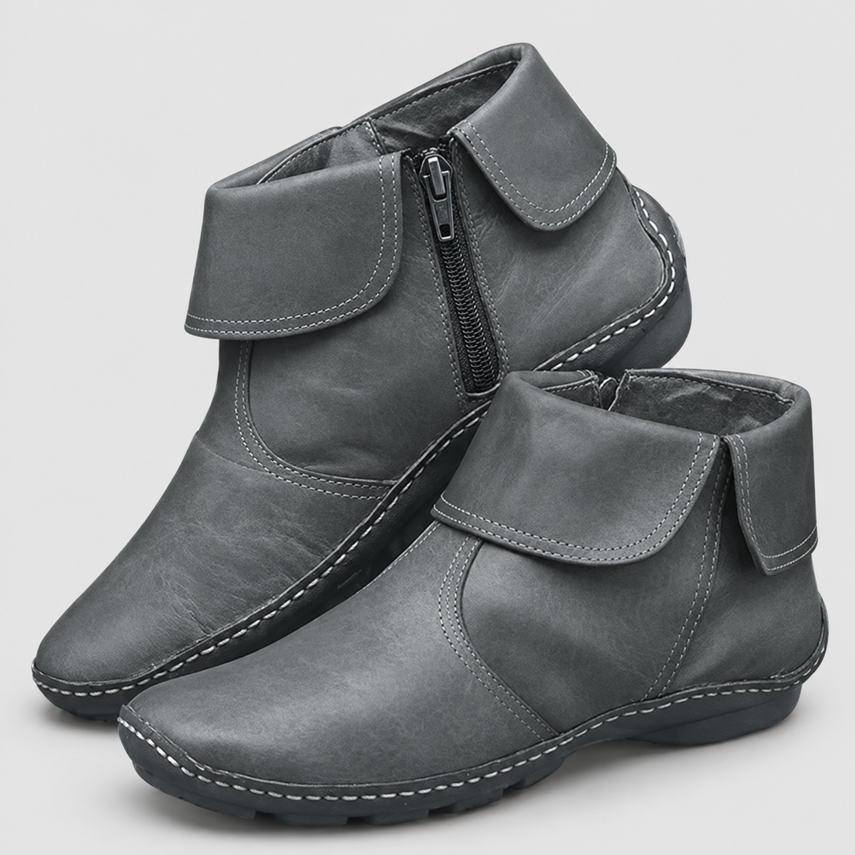 Blair | Women’s Flat Ankle Boots with Side Zip — Grey