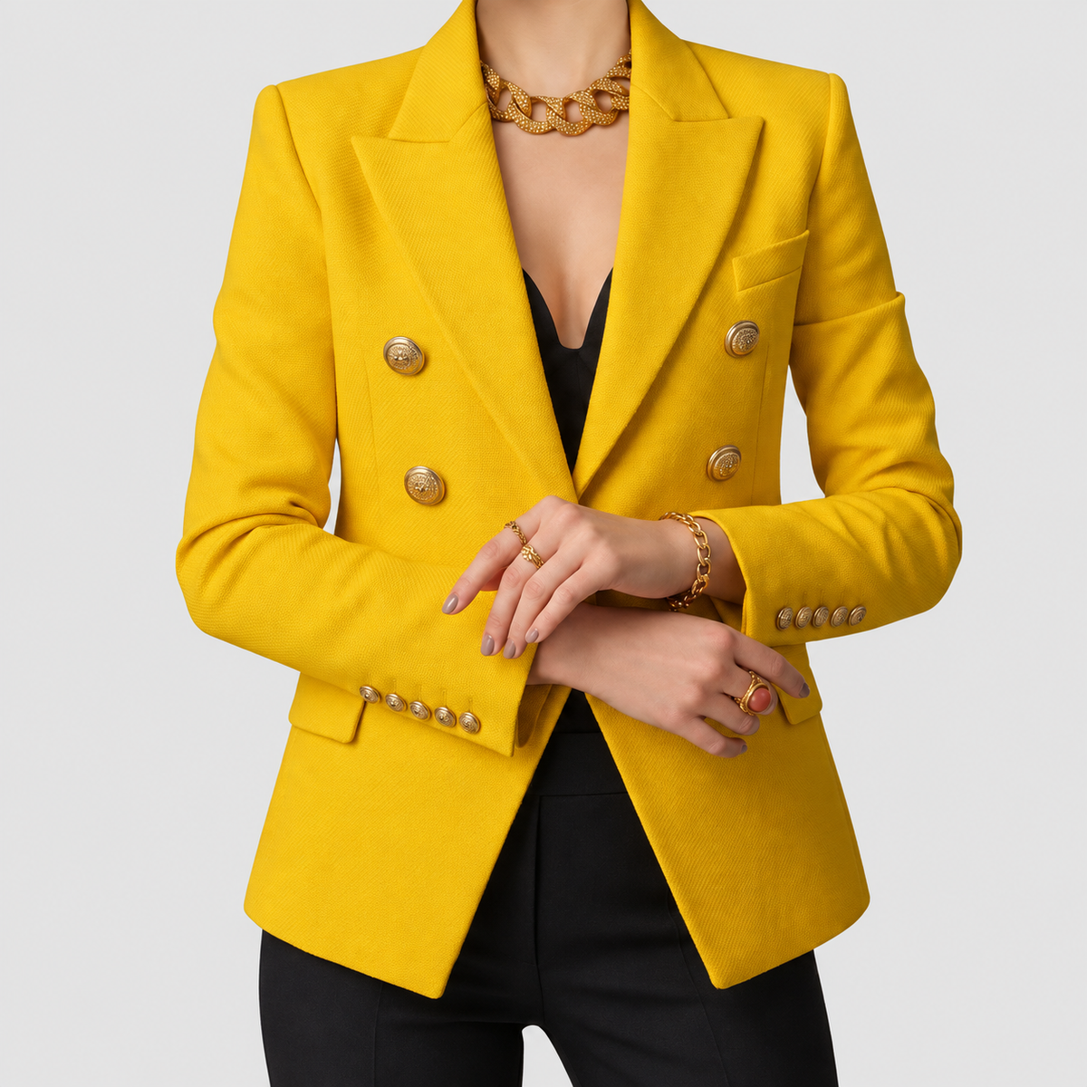 Blanche | Women’s Tailored Double-Breasted Blazer — Yellow