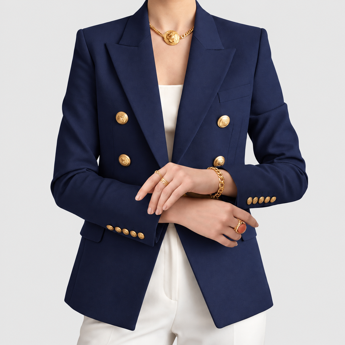 Blanche | Women’s Tailored Double-Breasted Blazer — Navy blue