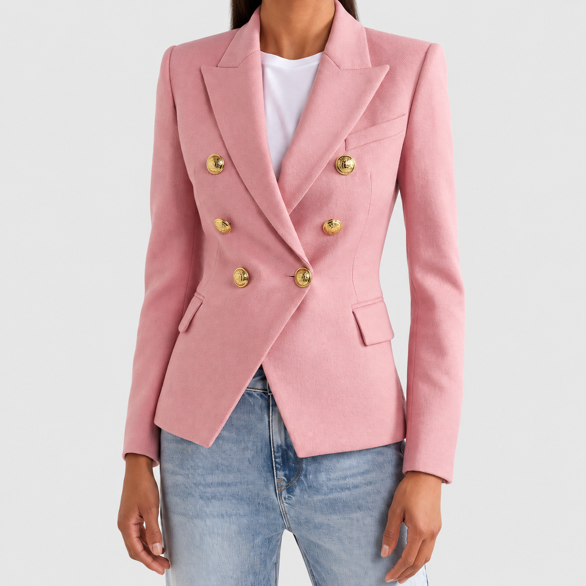 Blanche | Women’s Tailored Double-Breasted Blazer — Soft Pink