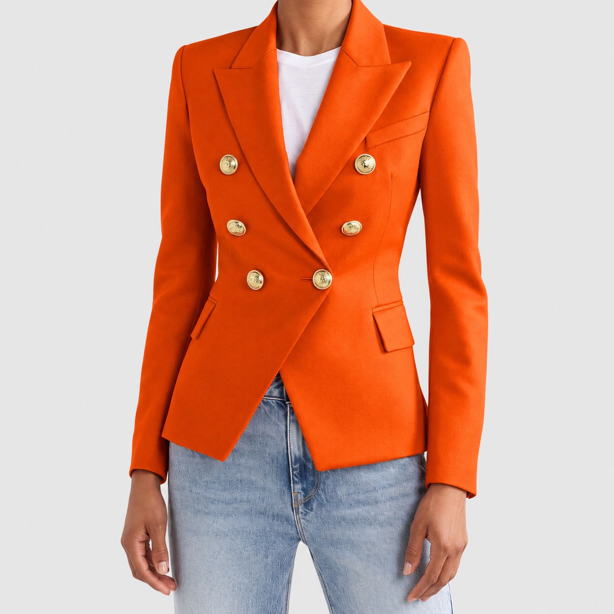 Blanche | Women’s Tailored Double-Breasted Blazer — Orange