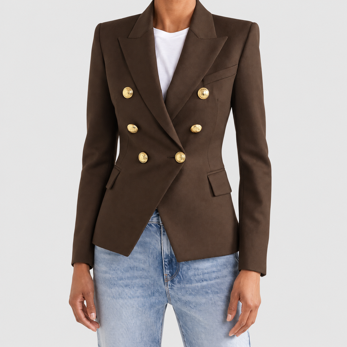 Blanche | Women’s Tailored Double-Breasted Blazer — Brown
