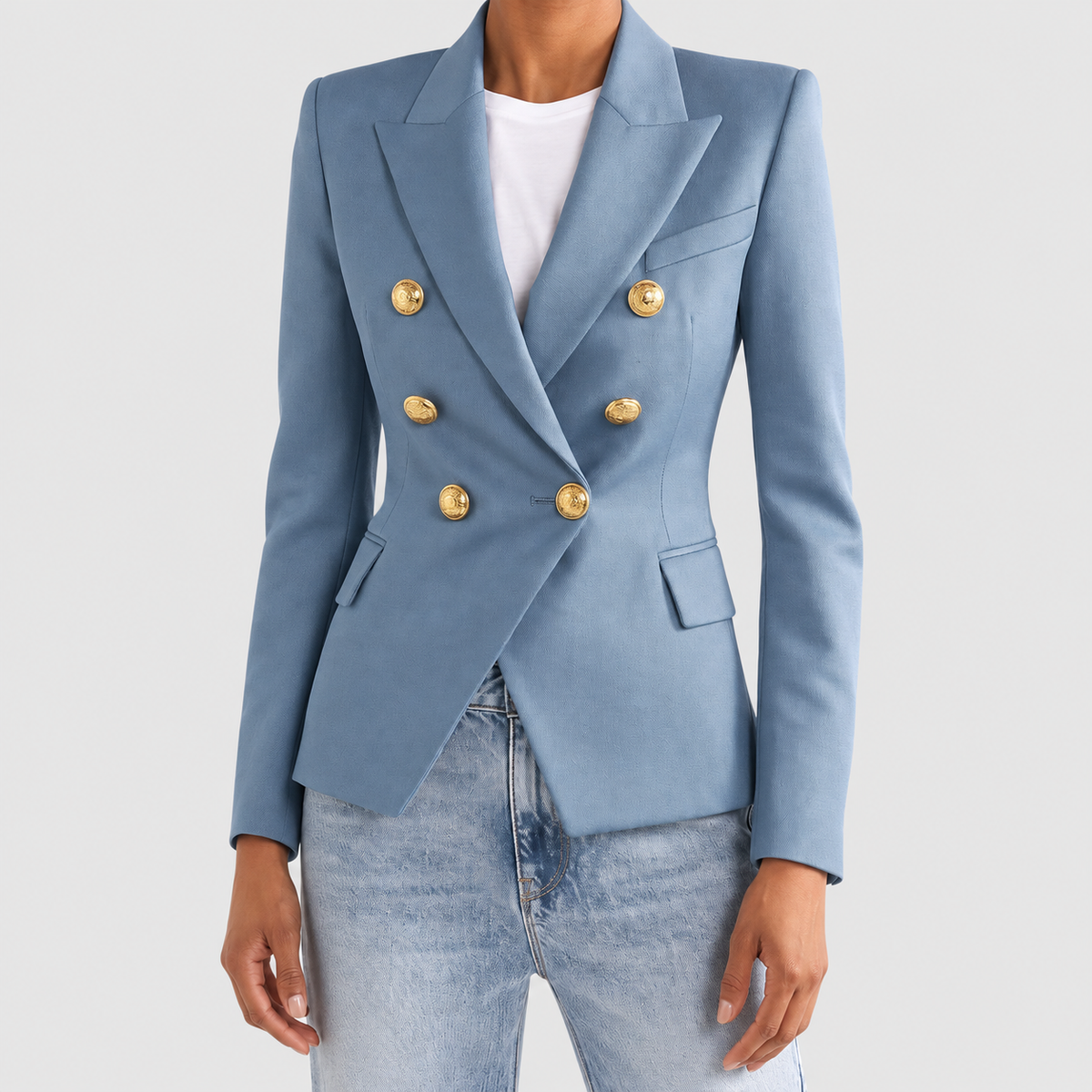 Blanche | Women’s Tailored Double-Breasted Blazer — Dusty Blue