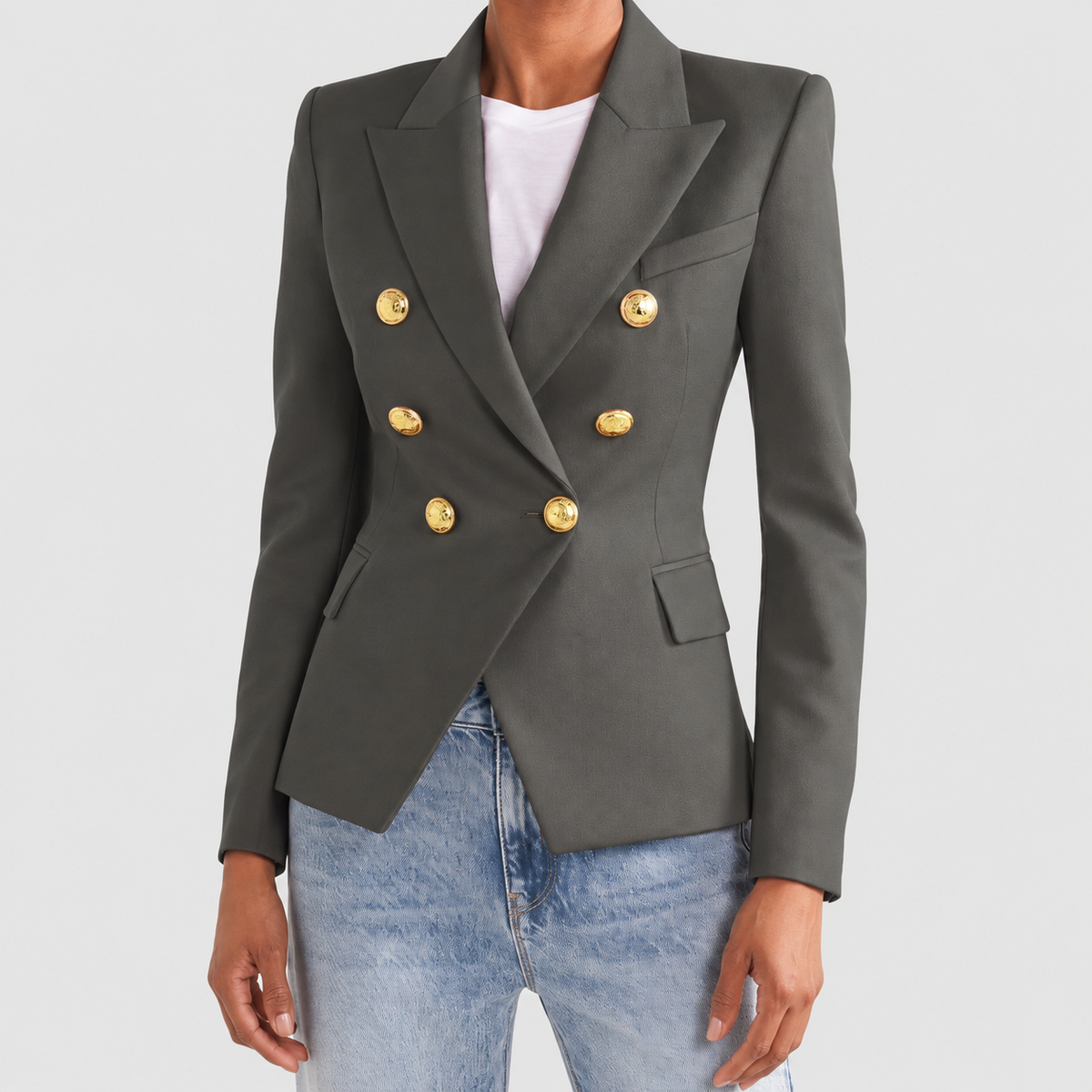 Blanche | Women’s Tailored Double-Breasted Blazer — Olive Green