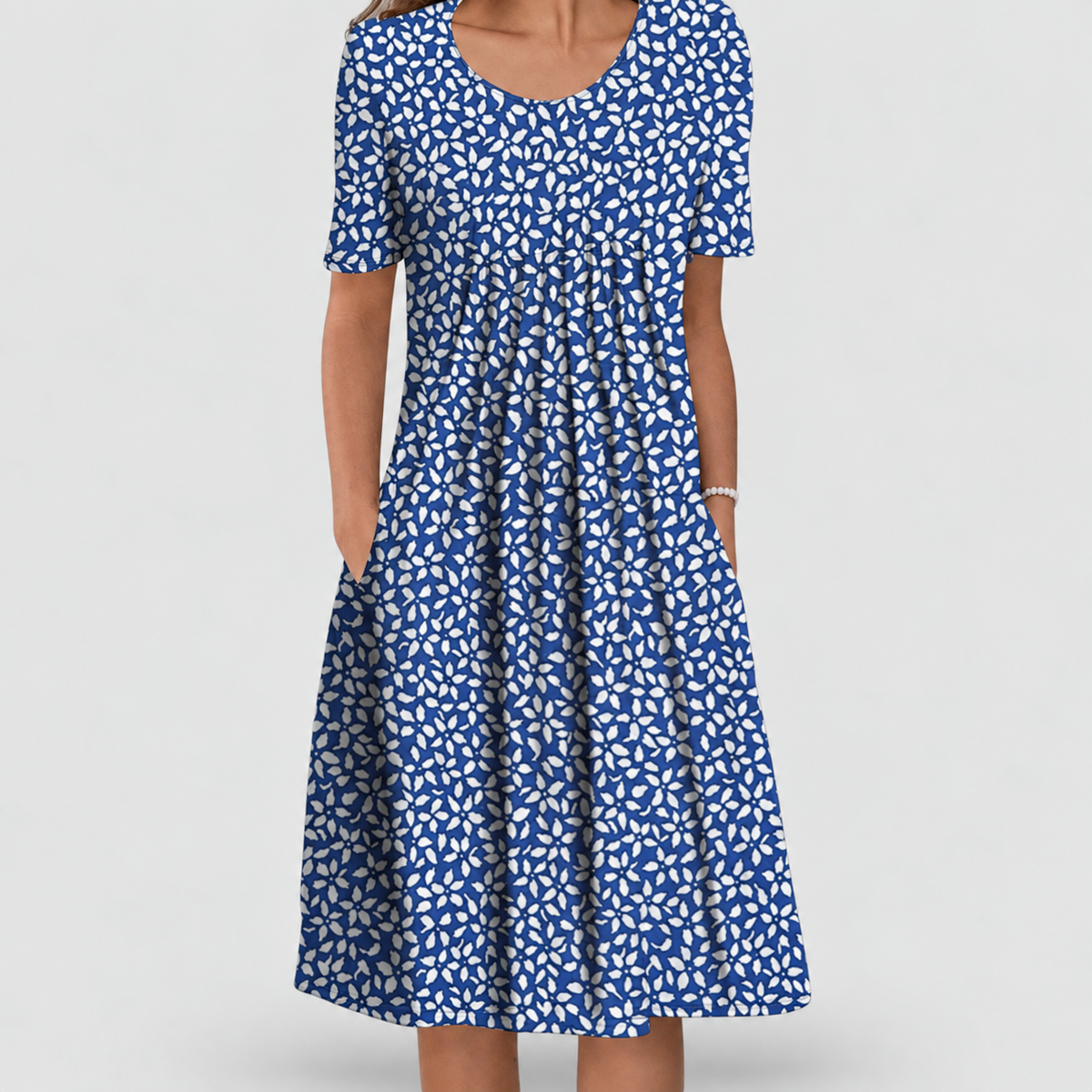 Blythe | Women’s Printed Pleated-Front Dress — Blue Flower
