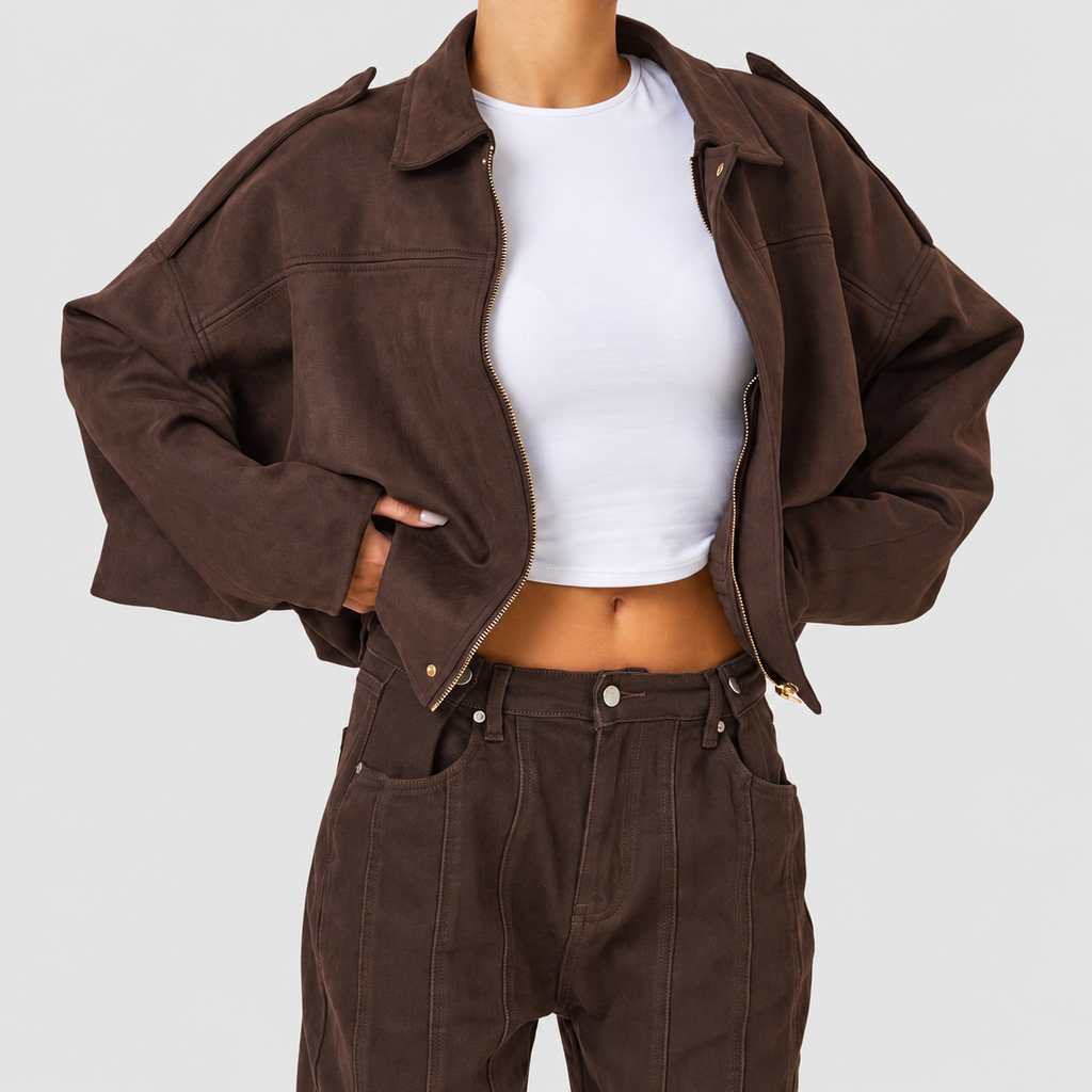 Bonita | Women’s Oversized Suede-Look Bomber Jacket — Brown