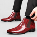 Bram | Men’s Crocodile-Texture Chelsea Ankle Boots — Burgundy