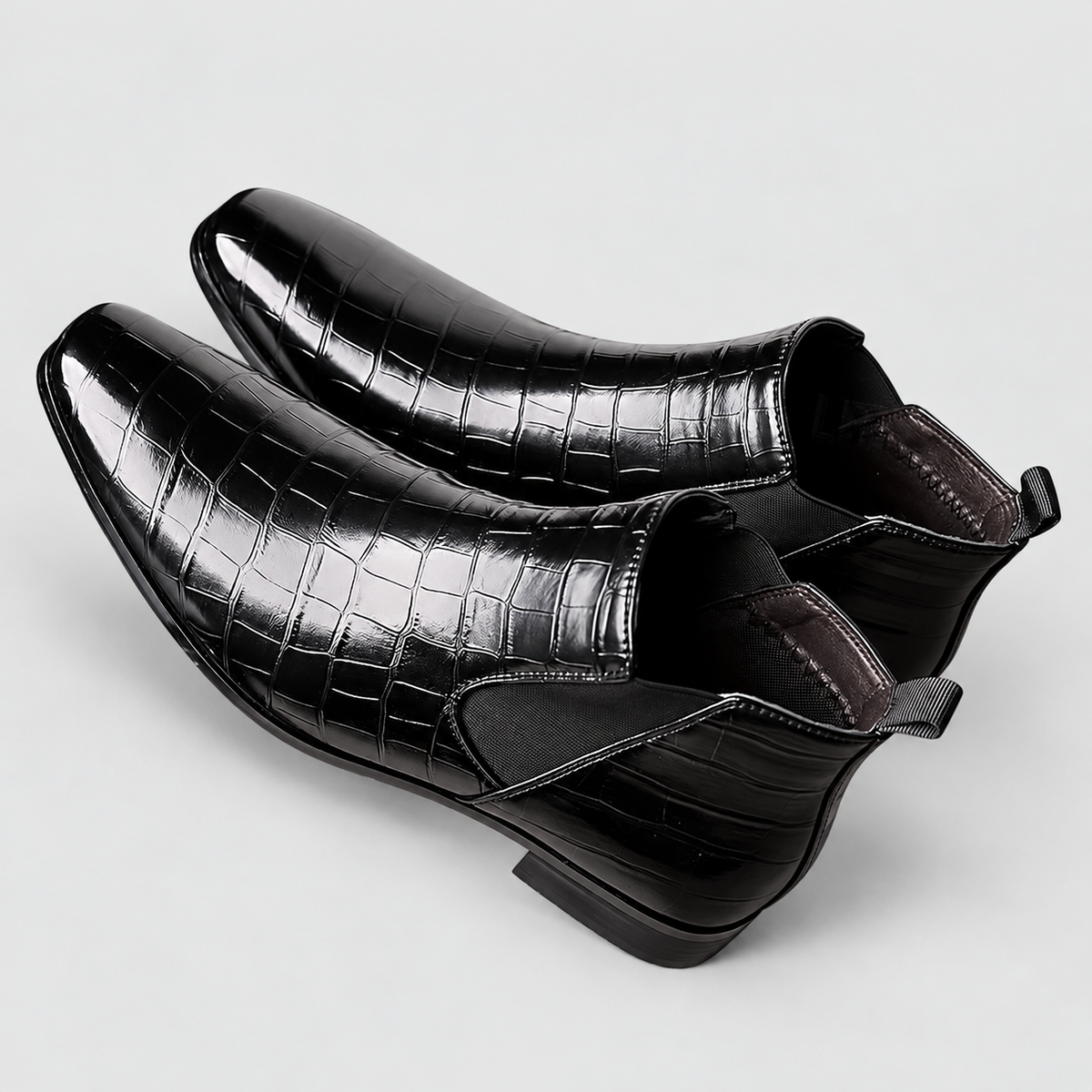 Bram | Men’s Crocodile-Texture Chelsea Ankle Boots — Black