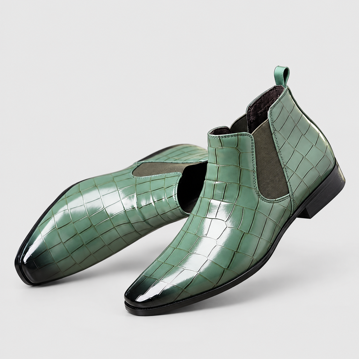 Bram | Men’s Crocodile-Texture Chelsea Ankle Boots — Green