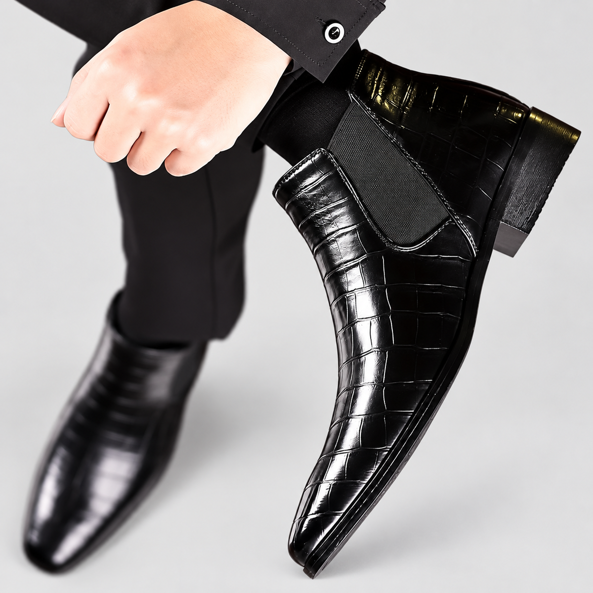 Bram | Men’s Crocodile-Texture Chelsea Ankle Boots — product detail 6