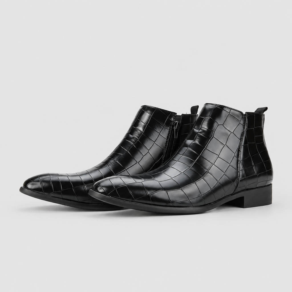 Bram | Men’s Crocodile-Texture Chelsea Ankle Boots — product detail 7