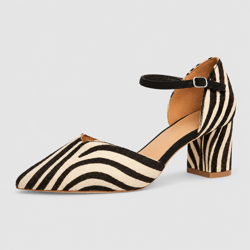 Bravella | Women’s Zebra-Print Ankle-Strap Block Heels — product detail 2