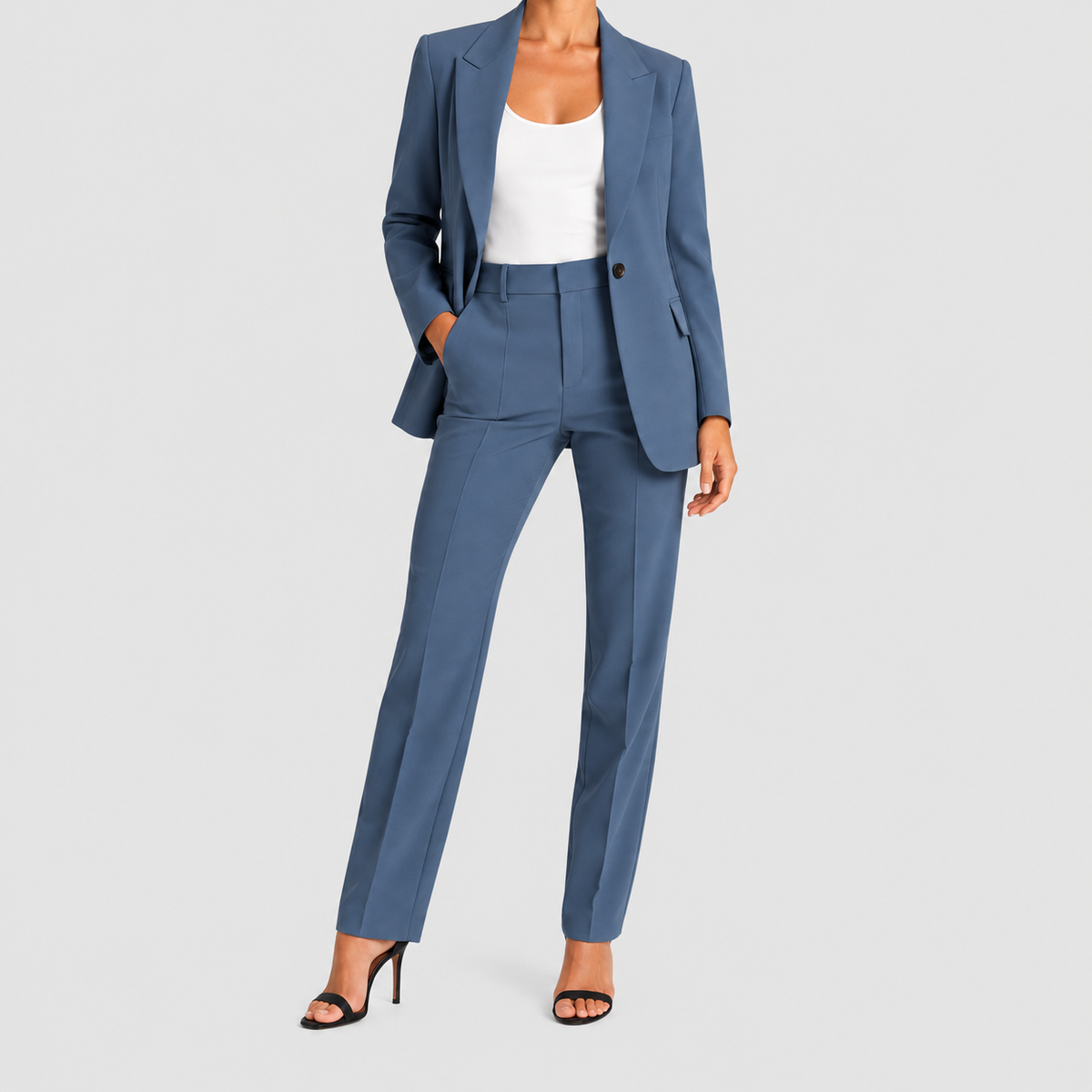 Brendella | Women’s Peak-Lapel Blazer and Straight-Leg Pants Set — Blue