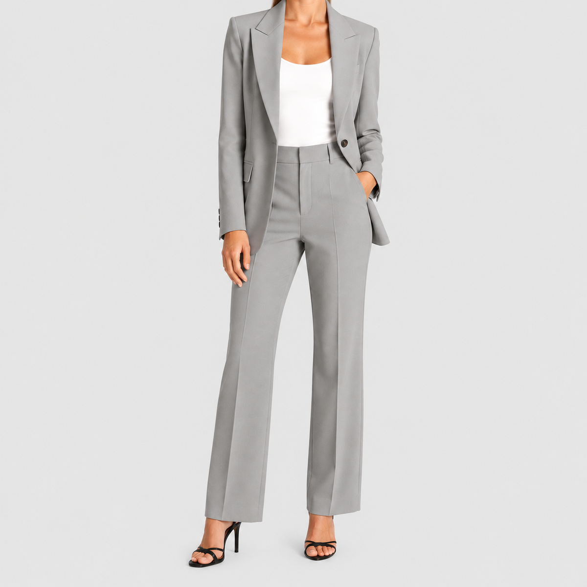 Brendella | Women’s Peak-Lapel Blazer and Straight-Leg Pants Set — Grey