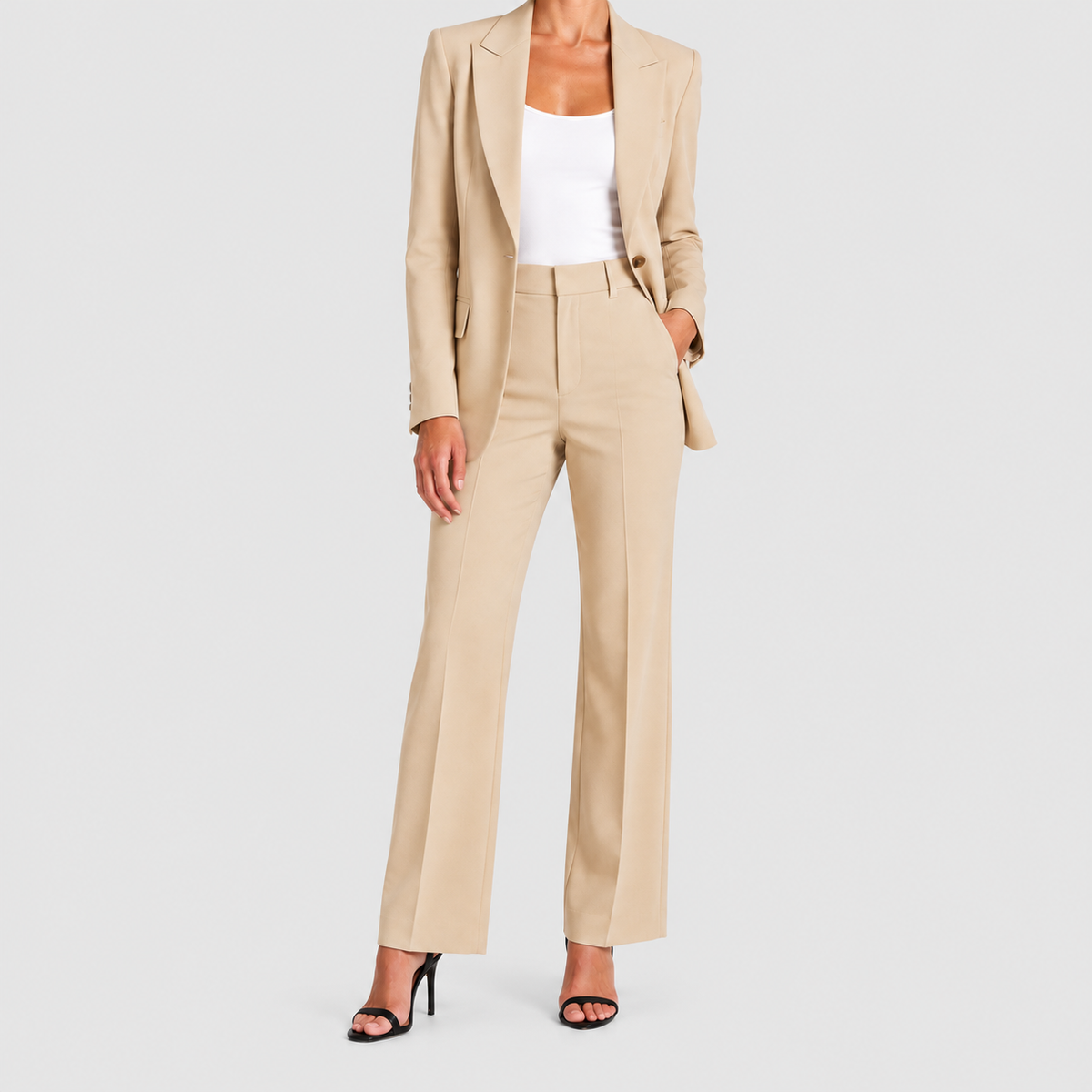 Brendella | Women’s Peak-Lapel Blazer and Straight-Leg Pants Set — Beige