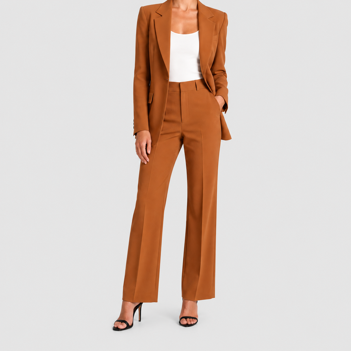 Brendella | Women’s Peak-Lapel Blazer and Straight-Leg Pants Set — Brown