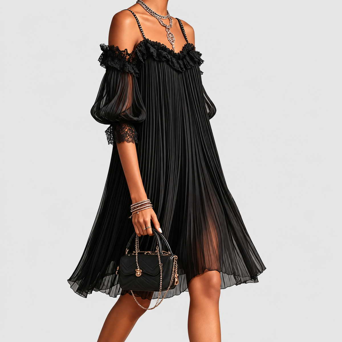 Briallen | Women’s Off-Shoulder Lace-Trim Mini Dress — product detail 2