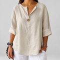 Briana | Women’s V-Neck Blouse with Button Detail — Beige