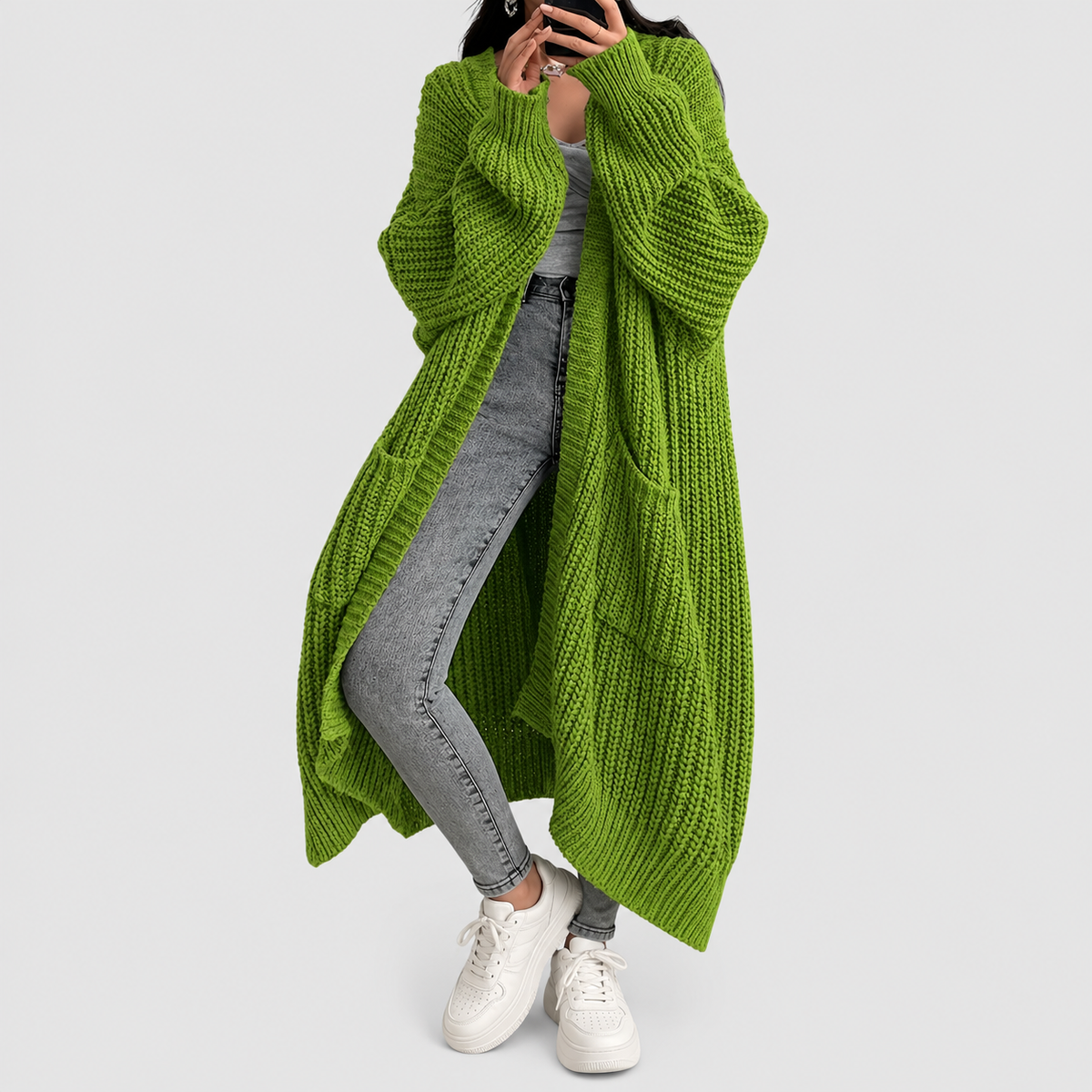 Brianna | Women’s Relaxed Longline Knit Cardigan — Green