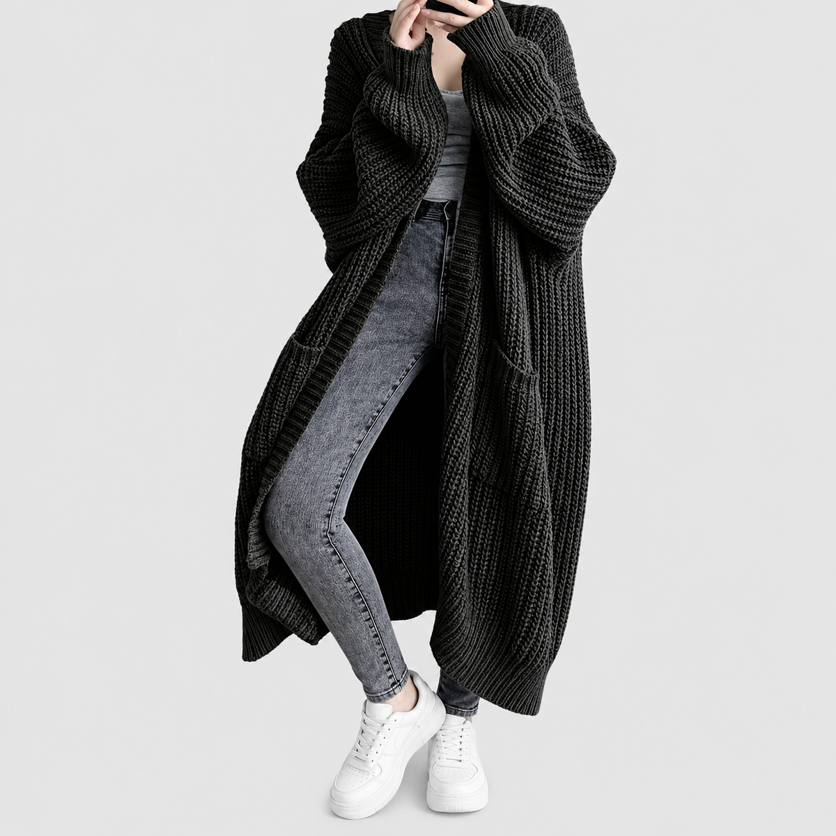 Brianna | Women’s Relaxed Longline Knit Cardigan — Black