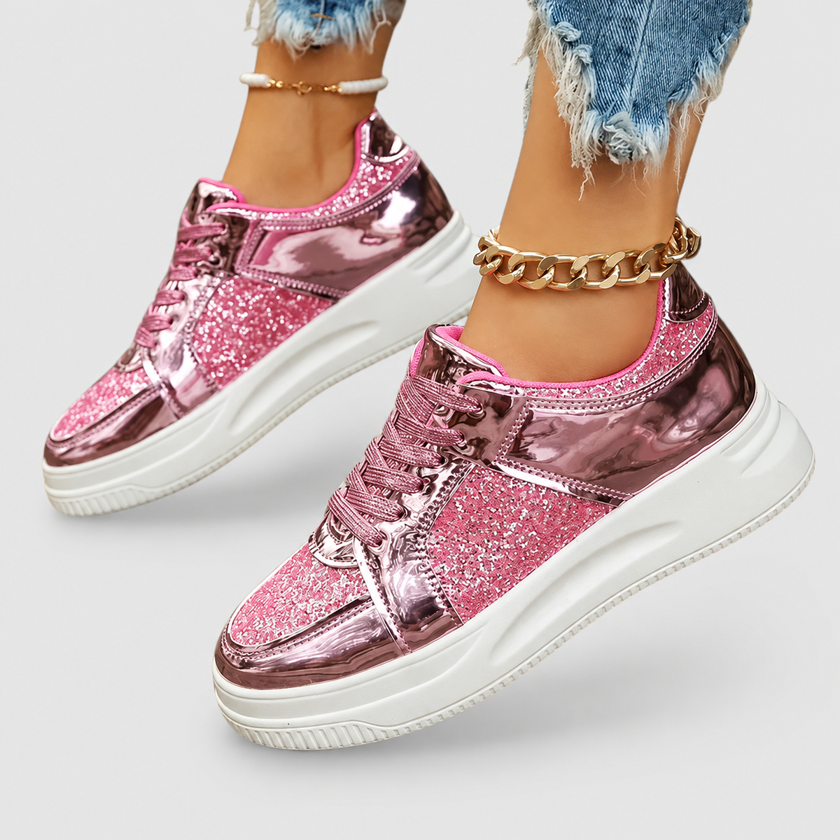 Bridie | Women’s Patterned Slip-On Sneakers — Rose Red