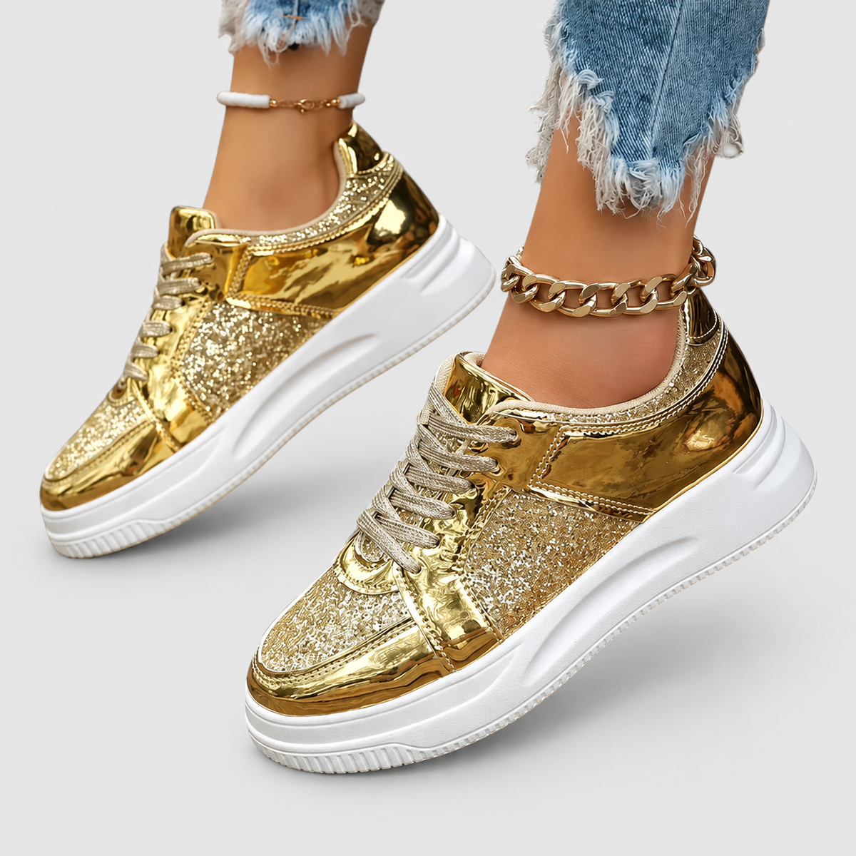 Bridie | Women’s Patterned Slip-On Sneakers — Gold