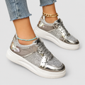 Bridie | Women’s Patterned Slip-On Sneakers — Silver