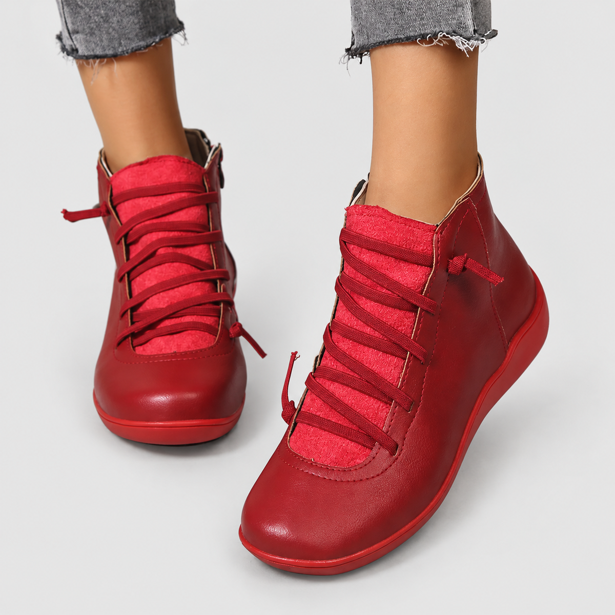 Briella | Women’s Casual Lace-Up Ankle Boots — Red