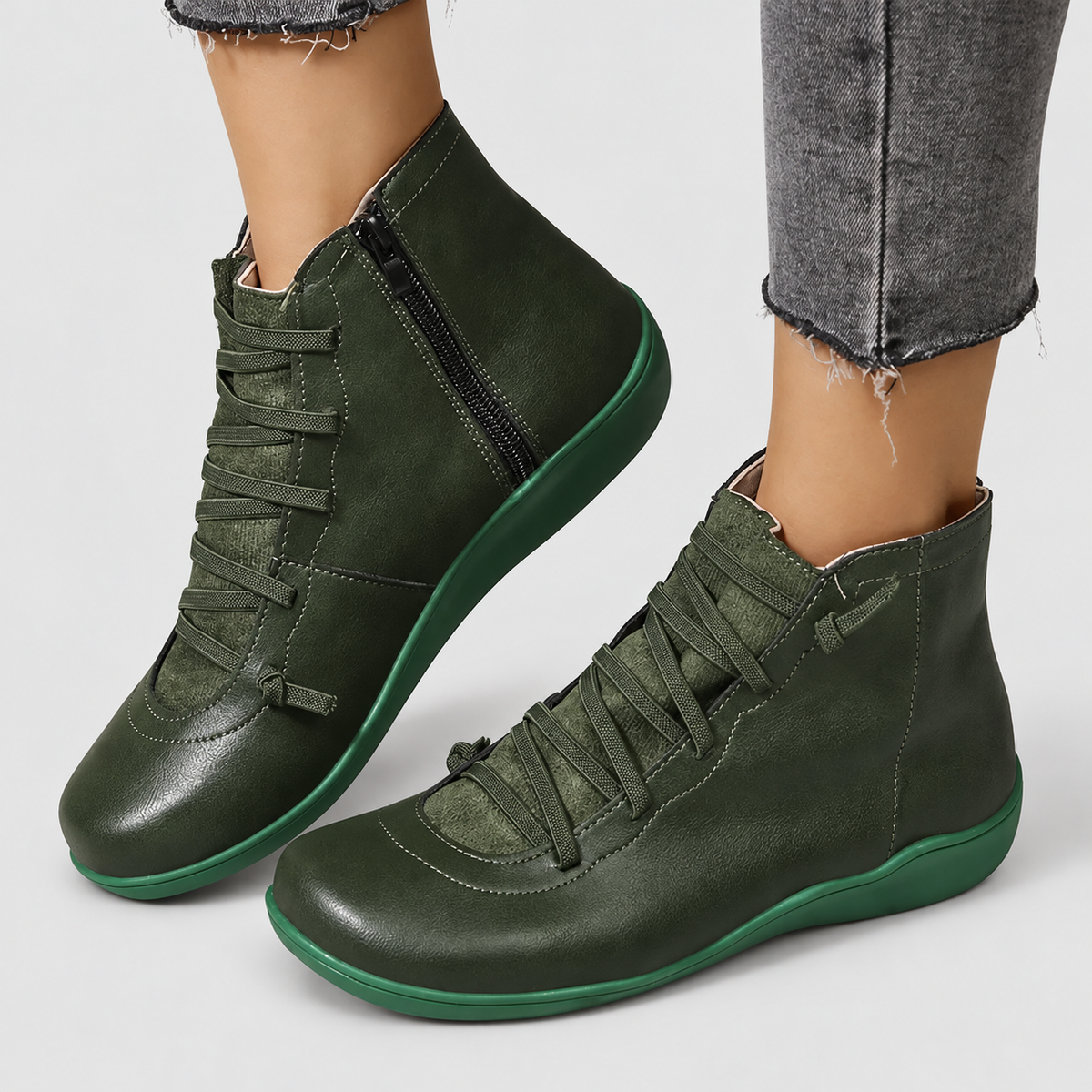 Briella | Women’s Casual Lace-Up Ankle Boots — Green