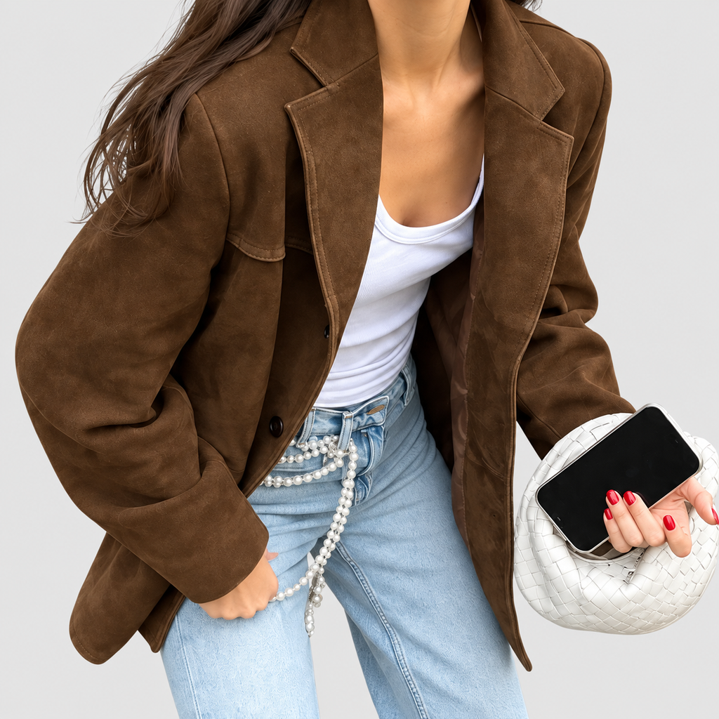 Brielle-Rose | Women’s Suede-Look Button-Front Jacket — product detail 2