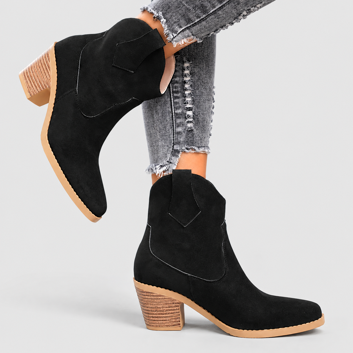 Brigitta | Women’s Western Pull-On Ankle Boots — Black