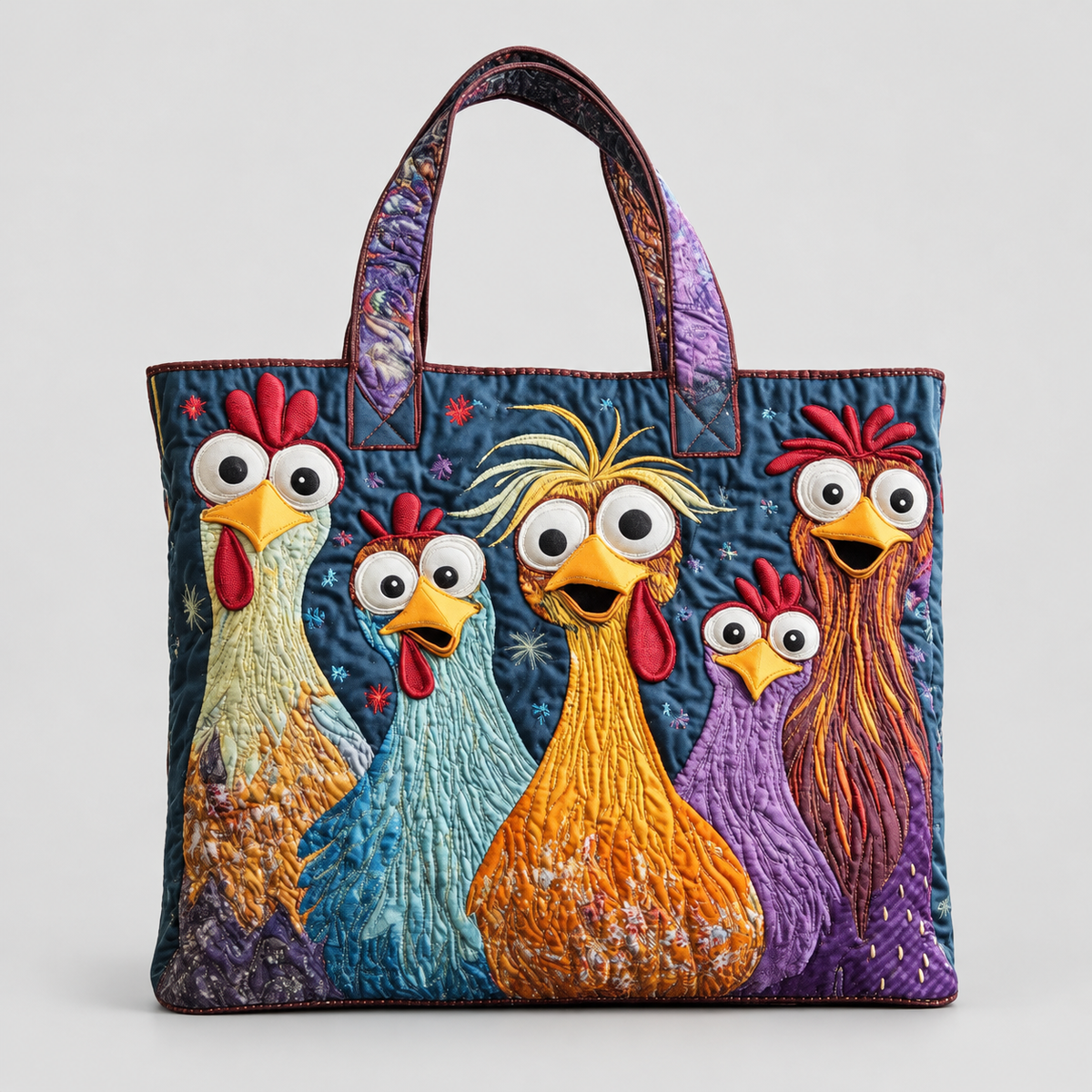 Briseis | Women’s Colourful-Hens Quilted Tote Bag — product detail 1