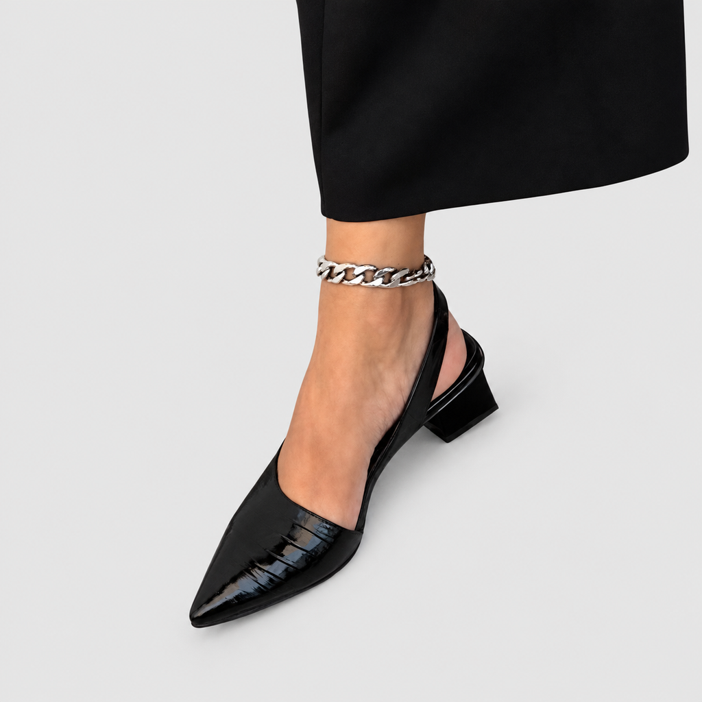 Bryony | Women’s Pointed-Toe Slingback Block Heels — Black