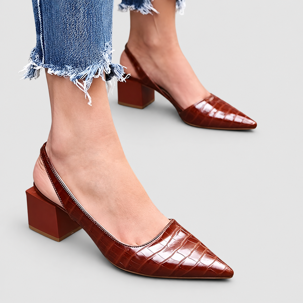 Bryony | Women’s Pointed-Toe Slingback Block Heels — Brown